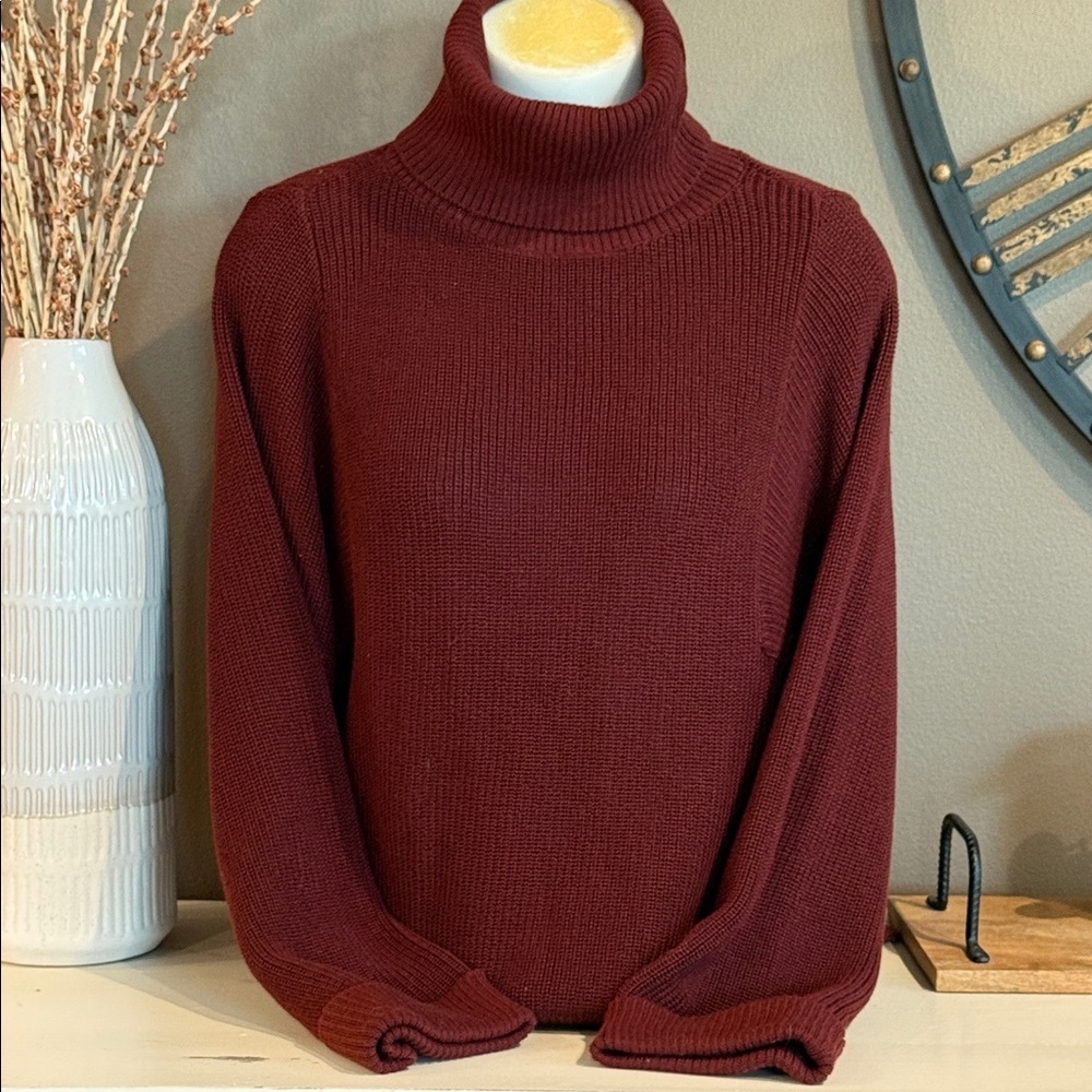 GENTLE FAWN Burgundy Fine Gauge Knit Turtleneck Sweater Size Large